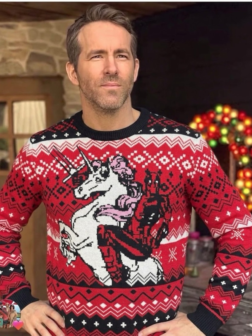 MARVEL Deadpool + Unicorn Crew Long Sleeve Ugly Christmas Sweater - Medium